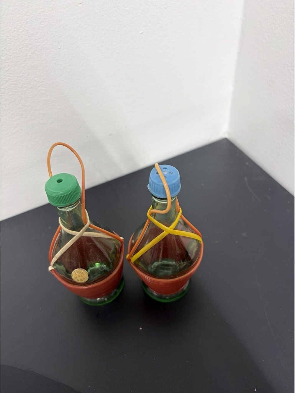 Vintage Italian Green Wine Bottle Salt and Pepper Shakers - Italy